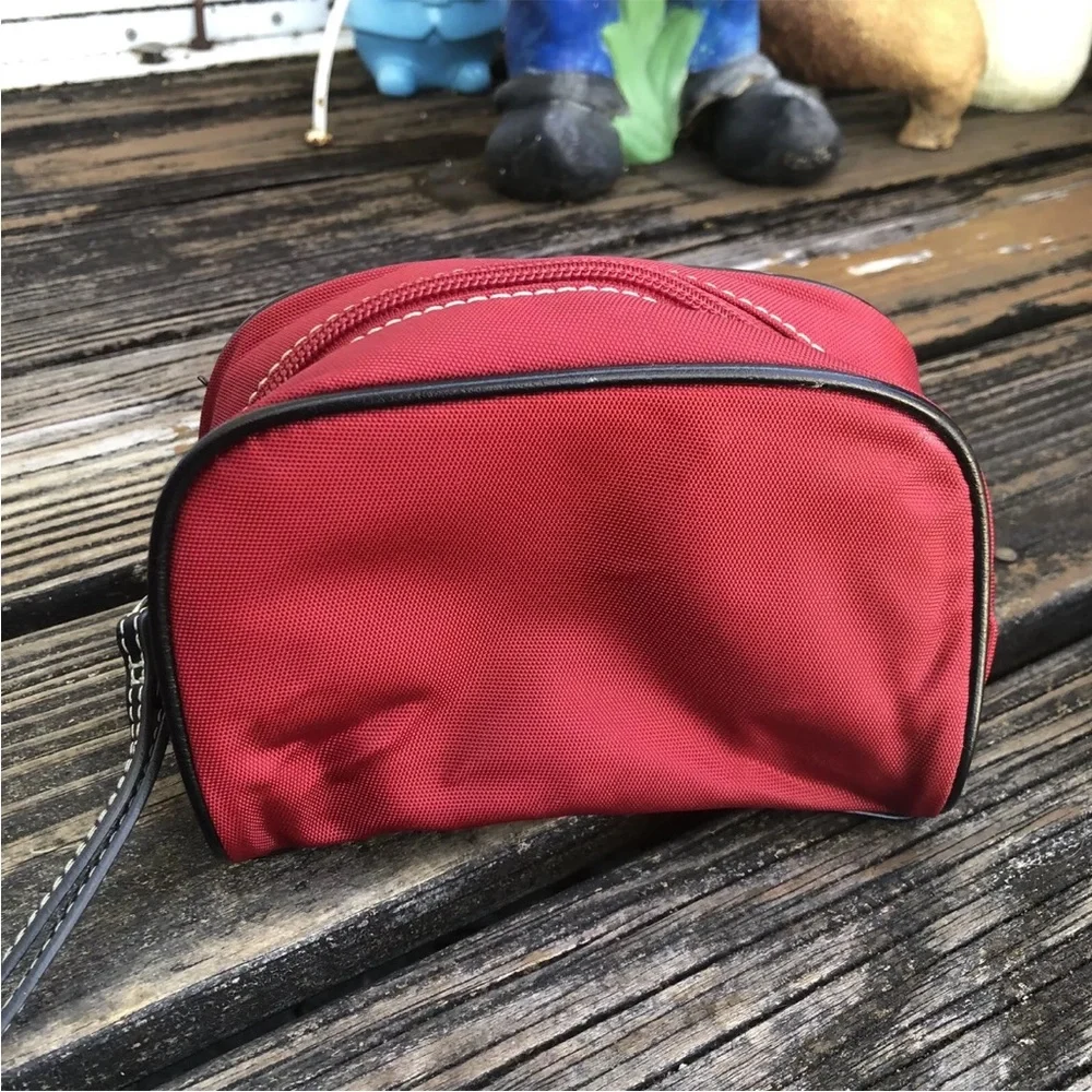 Ann Taylor Loft Red Black Tan Cosmetic Bag Makeup Zip Case Travel Nylon Set Of 3